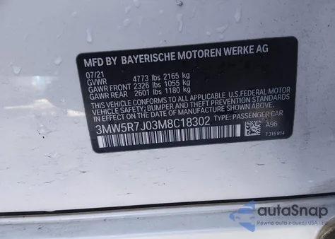 2021 BMW 330I xDrive из США, поврежденный, VIN 3MW5R7J03M8C18302